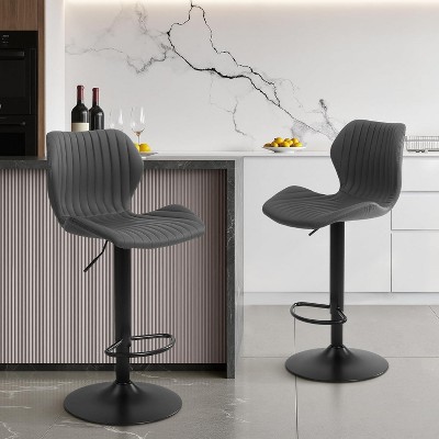 Abynow Modern Bar Stools Set of 2 Swivel Bar Height Barstools Chairs with Adjustable Height, Round Heavy Metal Base, and Footrest