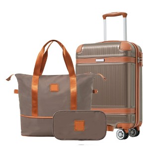 SEVOBAL Luggage Hard 20 inches Luggage Sets 3 Piece Carry on Luggage 22x14x9 Aviation Approved With TSA Lock, Brown, 15"*8"*22.24" - 1 of 4