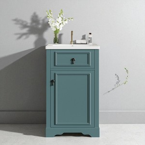 20" Bathroom Vanity with Ceramic Sink, Free-Standing Vanity Cabinet with Soft-Close Door, Adjustable Shelf - 1 of 4