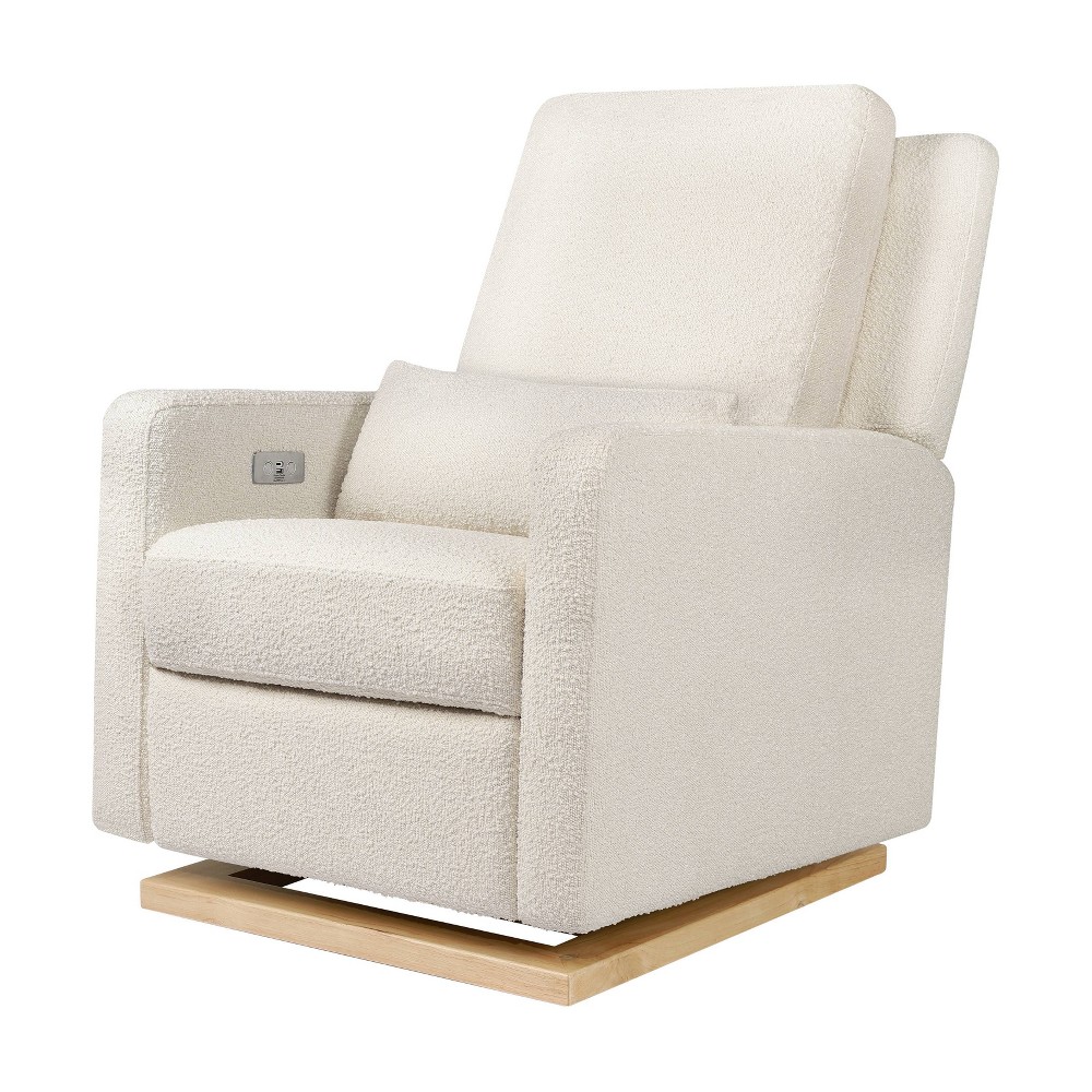 Babyletto Sigi Glider Power Recliner with Electronic Control and USB - Ivory Boucle/Light Wood Base