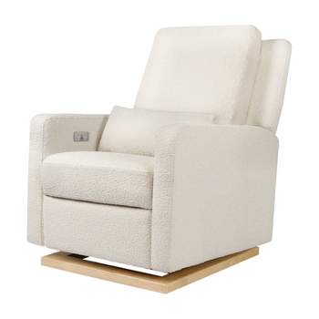 Babyletto Sigi Glider Power Recliner with Electronic Control and USB - Ivory Boucle/Light Wood Base