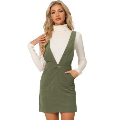 green pinafore dress womens INSPIRE CHIC Women's V-Neck Corduroy Strap Back Overall Mini Small : Target variant available: US 14