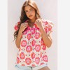 Amaryllis Women’s Bright Floral Print Ruffle Sleeve Split Neck Relaxed Fit Lightweight Casual Top - 3 of 4