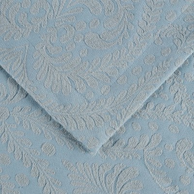 Light Blue Cotton Twin Floral Jacquard Bedspread Set