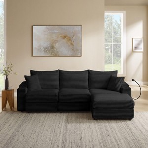 MYINDA 104.3'' Deep Seat Sectional Couch, Thick Padded Sofa with Storage Armrests, USB and Phone Holder - 1 of 4