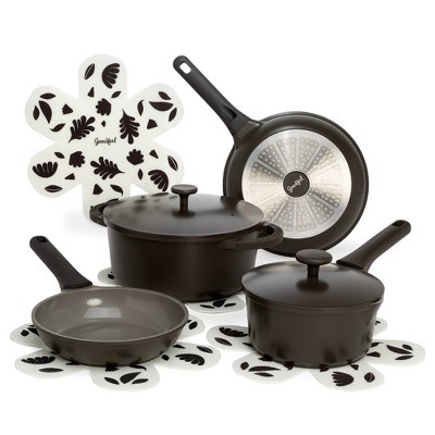 Goodful 10pc Cast Aluminum, Ceramic Cookware Set
