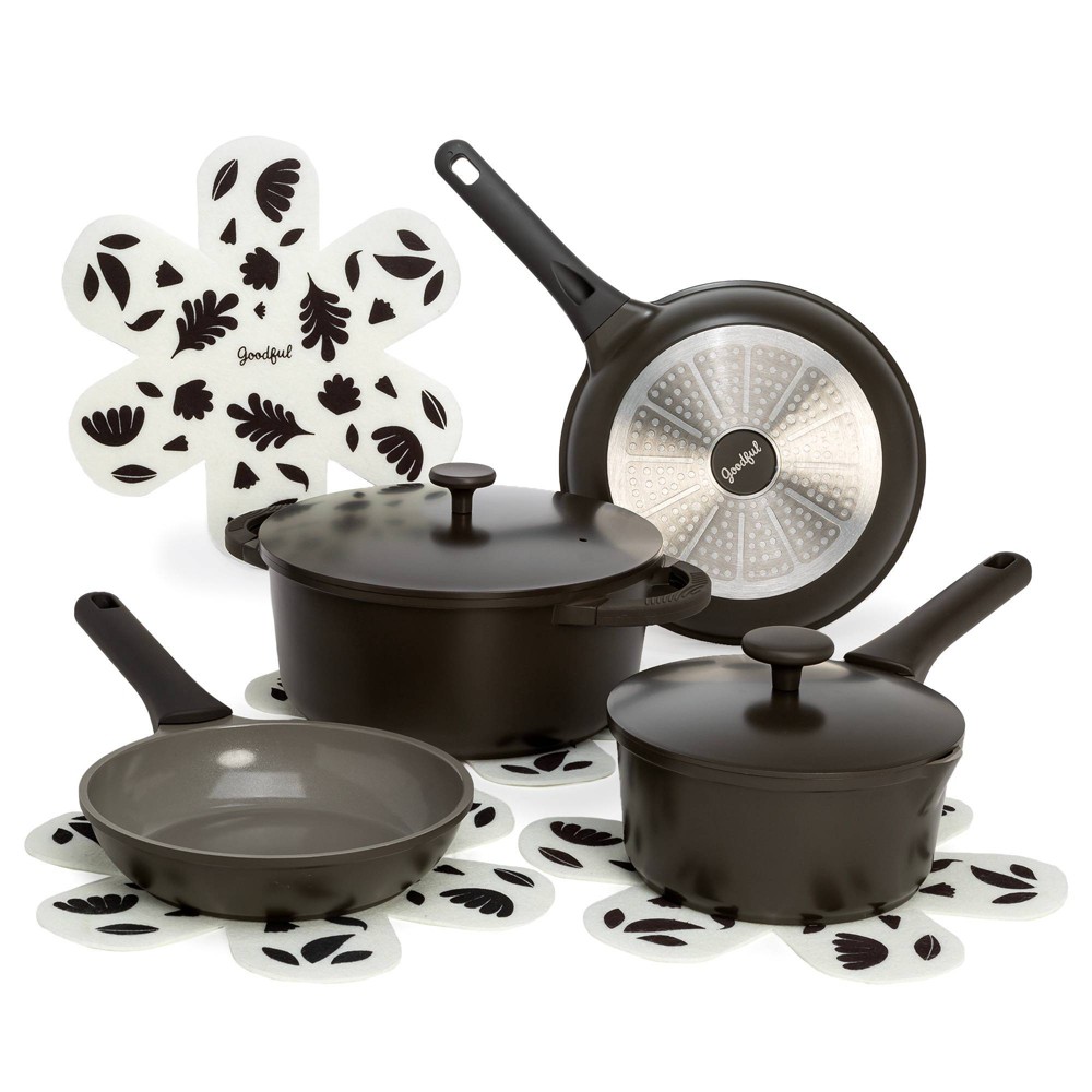 Photos - Pan Goodful 10pc Cast Aluminum, Ceramic Cookware Set Charcoal