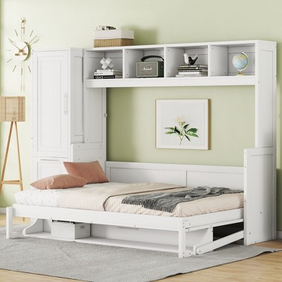 NicBex Full Size Murphy Bed Wooden Frame Murphy Bed Cabinet Wall Bed with Closet, 2 Drawers and Shelves for Bedroom