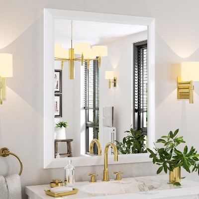 Apmir High-Strength Tempered Glass and Aluminum Alloy Framed French Cleat Mounted Wall Decor Mirror in matte black with 5-Year Warranty