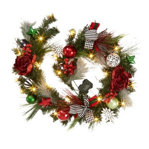 6 FT Christmas Garland with Lights,Battery Operated with Stars,Flower,Berry Branches,20 LED Lights,Christmas Decor Mantle Fireplace Indoor Outdoor - 1 of 4