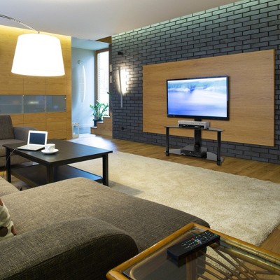 Black Adjustable TV Stand with Mount and Tempered Glass Shelves
