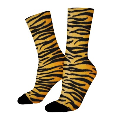 Animal Print Tiger Black Gold Women Printed Crew Socks Funny Funky Socks Soft Polyester Novelty Gifts for Artists Men