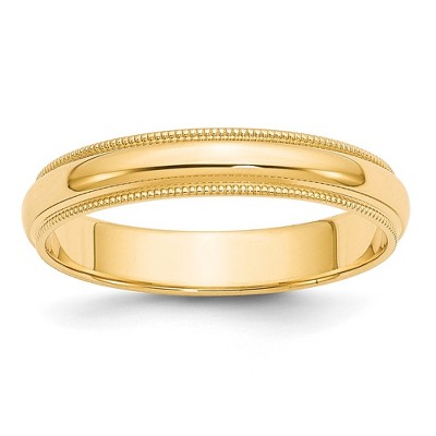 Black Bow Jewelry 4mm 14K Rose, White, or Yellow Gold Half Round Milgrain Standard Band