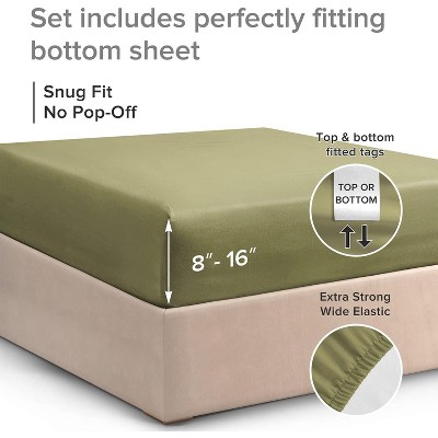 Queen Sage Green Cotton Deep Pocket Fitted Sheet Set