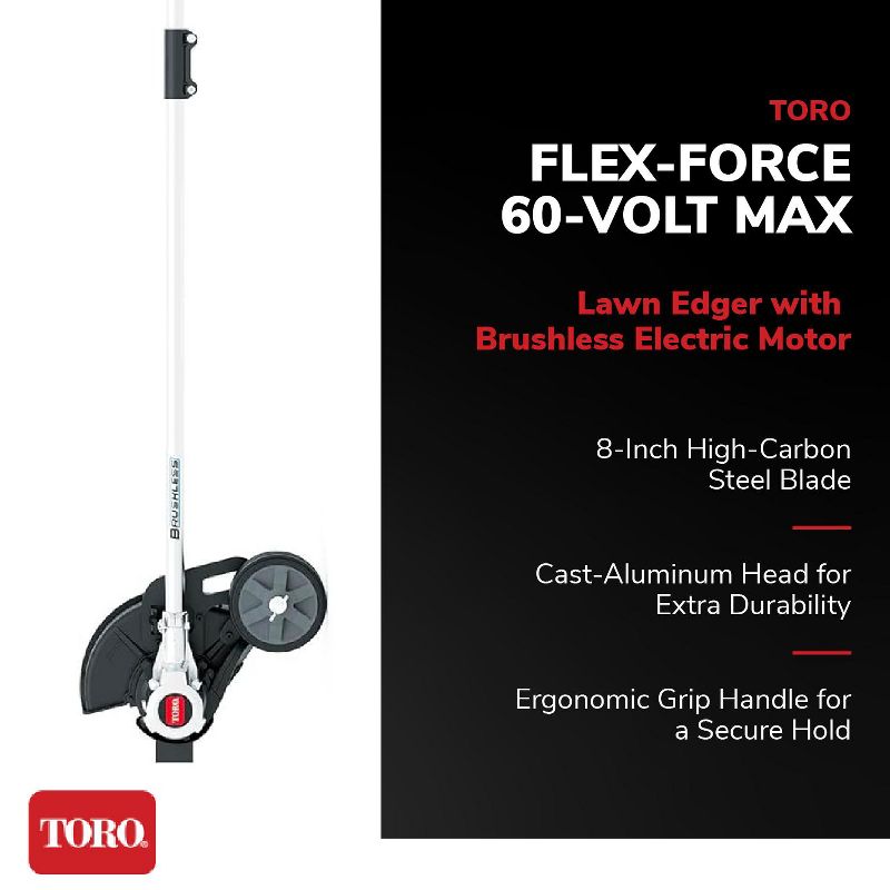 Toro Flex-Force 60V Max 8" Cordless Brushless Electric Motor Lawn Edger with Variable Speed Controls for Yard Maintenance Work, (Tool Only), 2 of 7