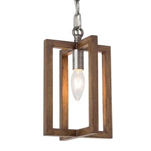 LNC Geometrical 1-Lights 6.5" Farmhouse Geometric Pendant  Lights, Distressed Brown and Brushed Gray - 1 of 4