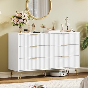 6-Drawer Dresser - 47" Fluted Modern Wooden Chest with Metal Handles, Clothes Organizer & TV Stand for Bedroom, Living Room & Hallway - 1 of 4
