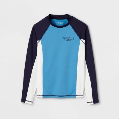 Boys' Raglan Colorblock Shark Long Sleeve Rash Guard Swim Shirt - Cat & Jack™ Blue