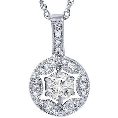 Pompeii3 1/2ct Vintage Diamond Round Solitaire Pendant 14K White Gold
