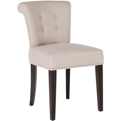 Transitional Taupe Linen Parsons Side Chair with Silver Nail Heads