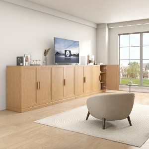 31"x124"x16" Wood Accent Cabinet in Natural Color, Storage Organizer with Adjustable Shelves for Kitchen Bedroom Entryway Living Room Dinning Room - 1 of 4