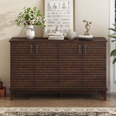 4 Door Large Storage Cabinet, Buffets Cabinets With Adjustable Shelves For Kitchen, Accent Cabinet In Retro Style-Cuddlewood