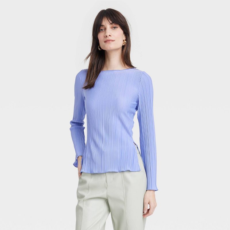 Women's Long Sleeve Plisse Top - A New Day™, 1 of 11