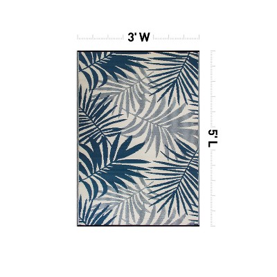 Blue Floral Reversible Synthetic 5' x 7' Indoor/Outdoor Rug