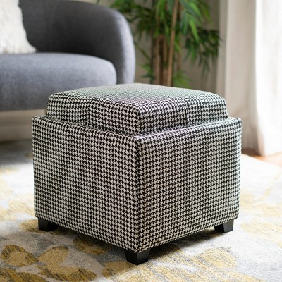 Transitional Harrison Black & White Birchwood Tray Ottoman
