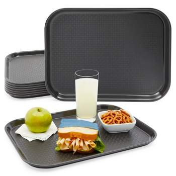 Okuna Outpost 8 Pack Plastic Nonslip Serving Tray for Cafeteria, School Lunch, Fast Food, Restaurant, Black, 12 x 16 In