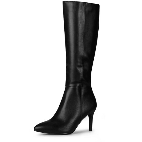 Women's Black Faux Leather Pointed High Heel Over The Knee Boots - Size 7