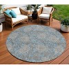 Blue Gray And Silver Floral Washable Indoor Outdoor Area Rug - 2 of 4