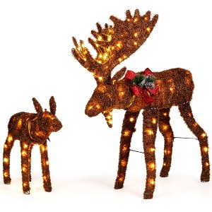 Tangkula 2-Piece Lighted Christmas Moose Family Set Light-Up Reindeers with 170 Warm White LED Lights Stakes & Zip Ties Included - 1 of 4