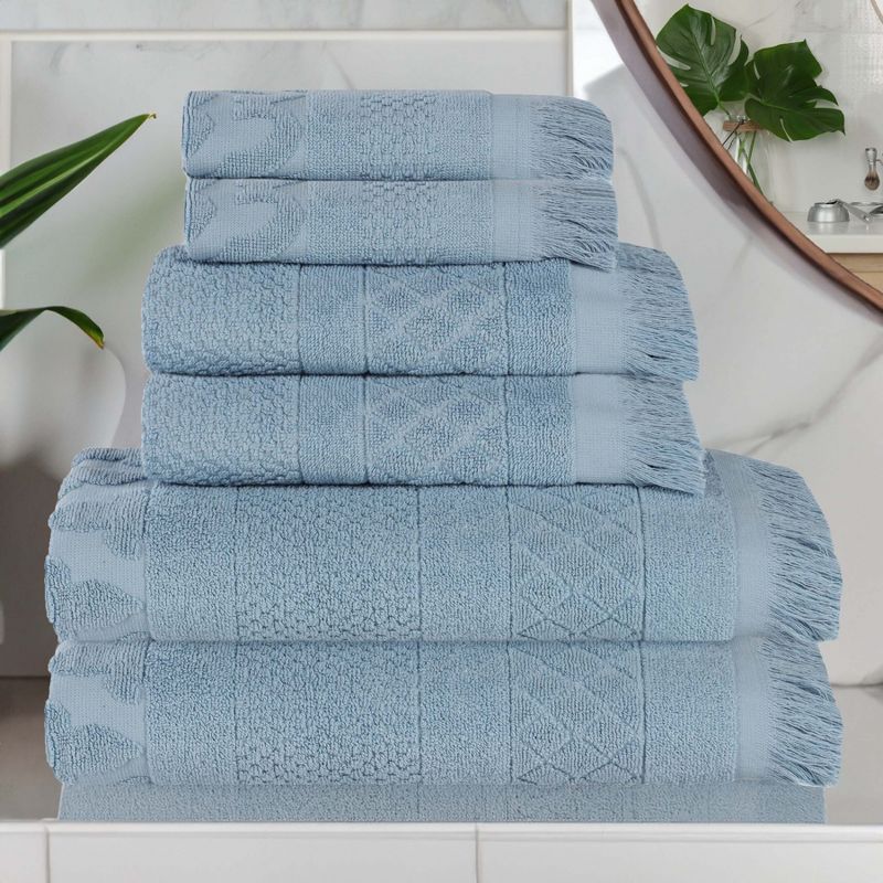 Cotton Geometric Jacquard Plush Soft Absorbent 6 Piece Towel Set by Blue Nile Mills, 2 of 10
