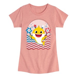 Girls' - Baby Shark - American Flag Fitted Short Sleeve Graphic T-Shirt - 1 of 4