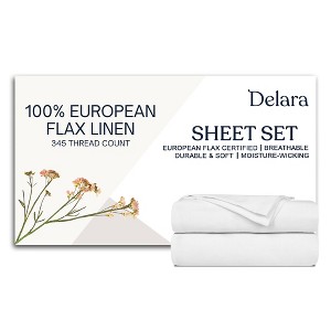 Delara 100% European Flax Linen Sheet Sets, Ultra Soft Smooth & Breathable, 345 Thread with Elasticized Deep Pocket - 1 of 4