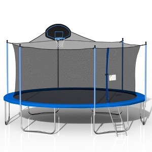 VisioGear Trampolines, Trampoline with Safety Enclosure Net, Trampoline with Basketball Hoop, Green, 189"*189"*130.5" - 1 of 4