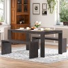 Dining Sets 3 Piece, Farmhouse Dining Set, Farmhouse Dining Table Set With 2 Benches, Dining Set Solid Wood-Cuddlewood - 3 of 4