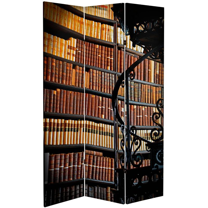 6&#34; Double Sided Library Canvas Room Divider, Brown - Oriental Furniture, Lightweight Spruce Frame, High Saturation Ink Print, No Assembly Required, 4 of 10