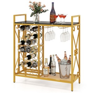 Tangkula Freestanding Floor Wine Rack, Wooden Coffee Bar Table w/ Wine Storage - 1 of 4