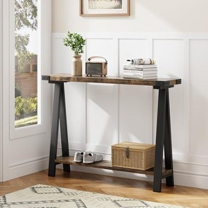 Farmhouse Console Table with Storage, 43.3 Inch 2-Tier Entryway Table with Metal Frame, Sofa Table for Living Room - 1 of 4
