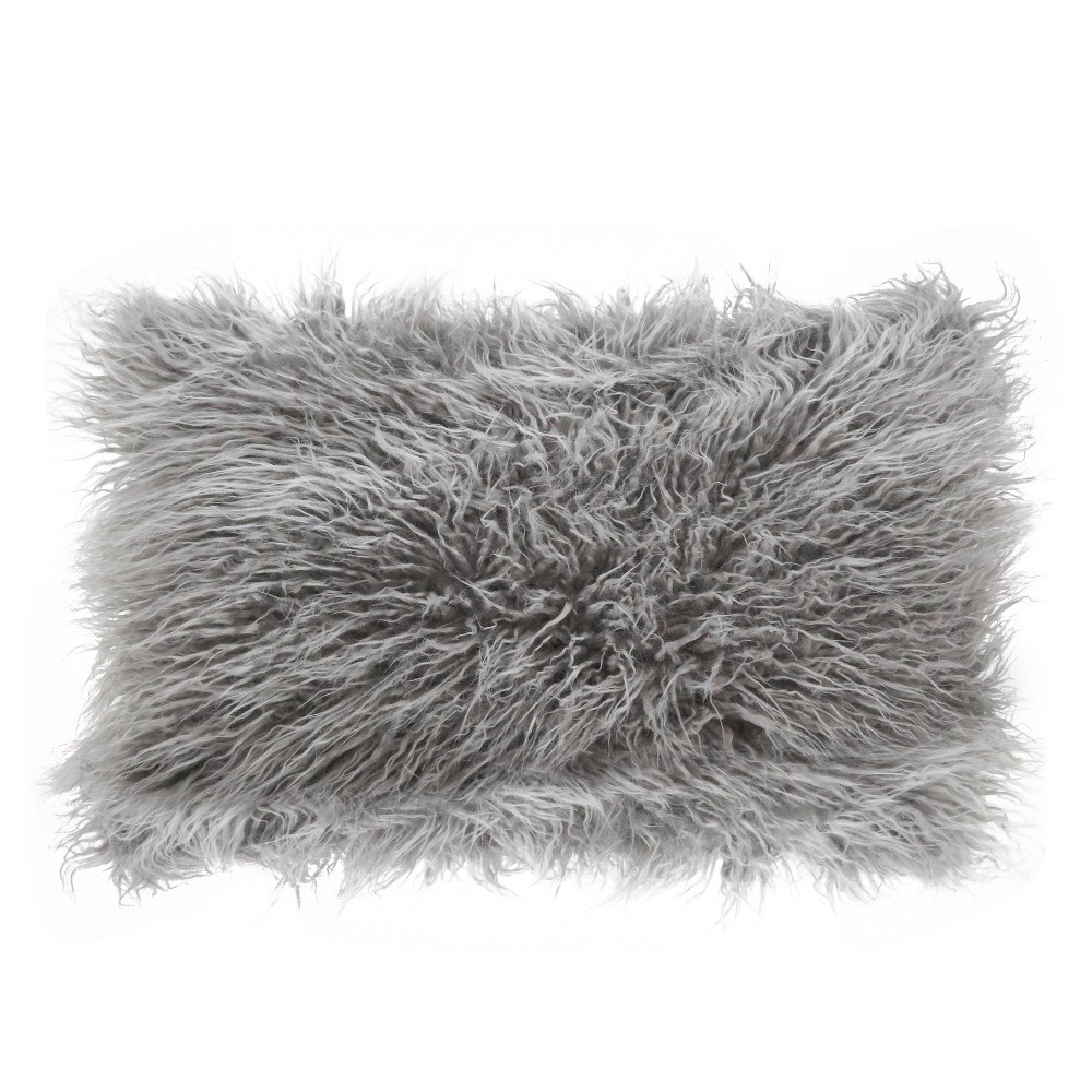 Photos - Pillow 12"x20" Oversize Poly Filled Faux Mongolian Fur Lumbar Throw  Gray 