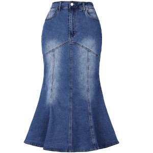 Allegra K Women's Fishtail Washed Midi Jean Bodycon Skirt - 1 of 4