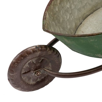 Set of 2 Green Rustic Iron Wheelbarrow Planters