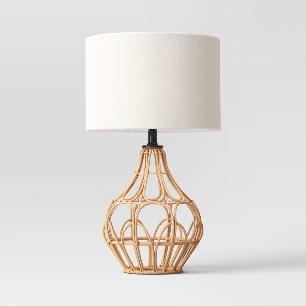 Photos - Floodlight / Street Light 20"x12" Boho Rattan Table Lamp Brown - Threshold™: Cream Shade, No Assembl