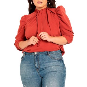 ELOQUII Women's Plus Size Drape Front Blouse - 1 of 4
