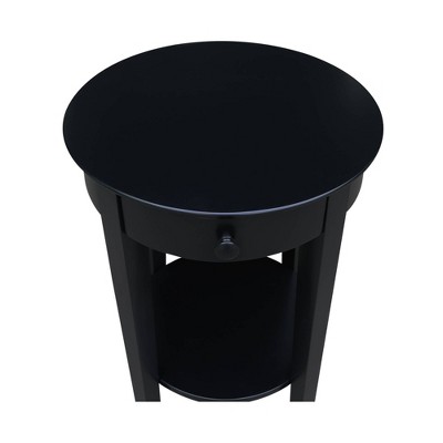 Black Round Wood Accent Table with Storage Drawer
