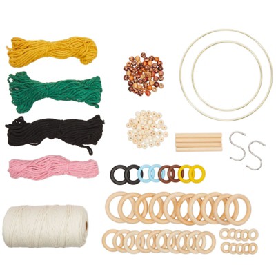Bright Creations 153 Piece DIY Macrame Kit with 3mm Cord 229 Yards, Beads, Hooks, Wooden Rings