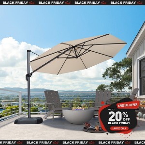 PURPLE LEAF Cantilever Umbrella Round 10'/11' Outdoor Patio Umbrella Aluminum Umbrella with 360°Rotation Adjustable Umbrella With Base - 1 of 4
