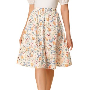 INSPIRE CHIC Women's Ruffle Hem Elastic Waist Flowy A-Line Swing Floral Midi Skirt - 1 of 4